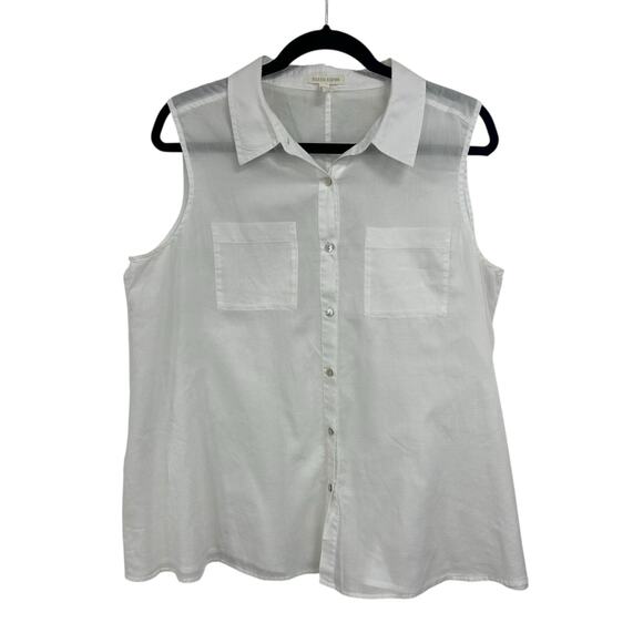 Eileen Fisher White Organic Cotton Button Up Sleeveless Top Womens Size Large - Picture 1 of 4